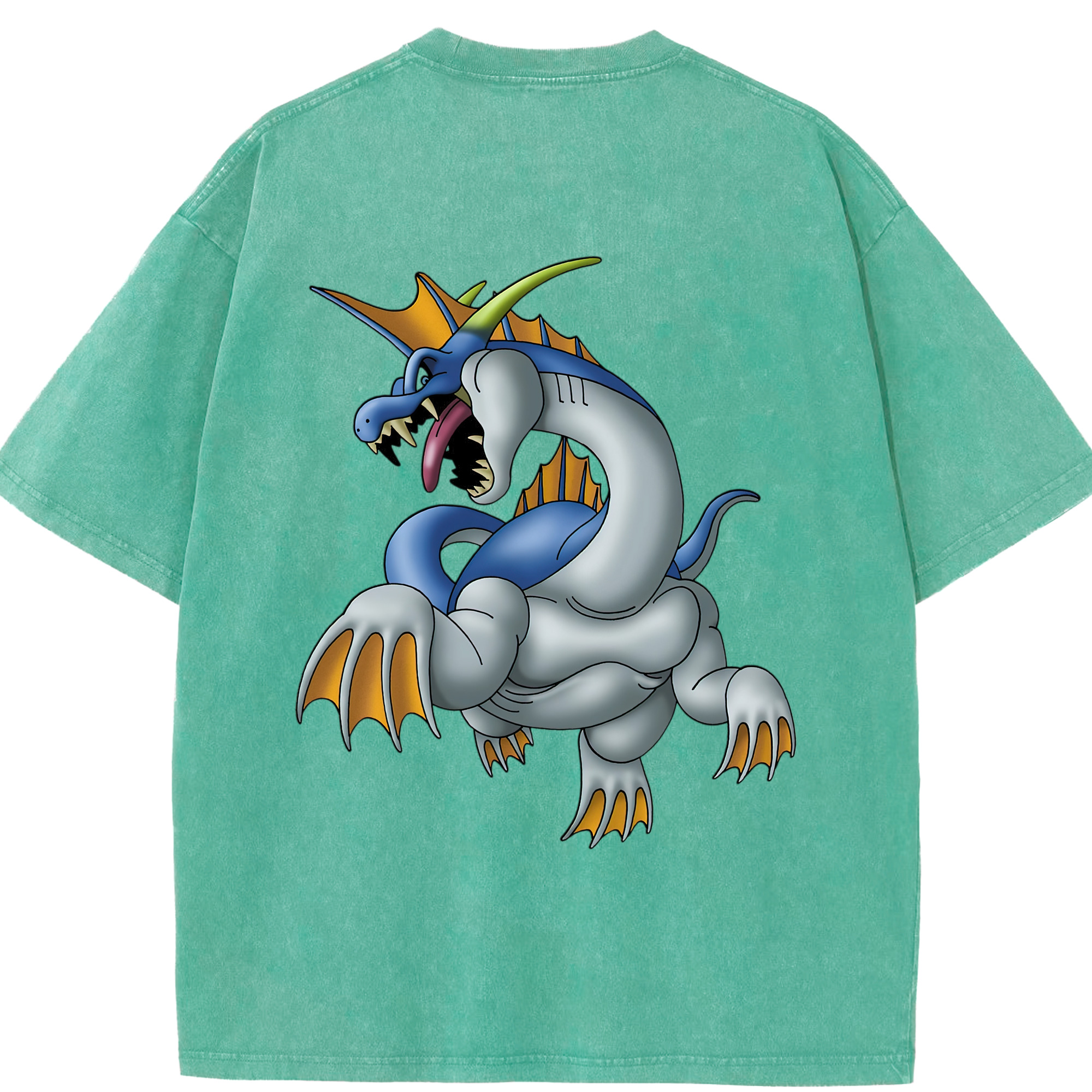 （画像用） ドラゴンクエスト Doragon Kuesuto Dragon Quest 綿100% ヴィンテージ風 半袖Tシャツ（背面プリント）